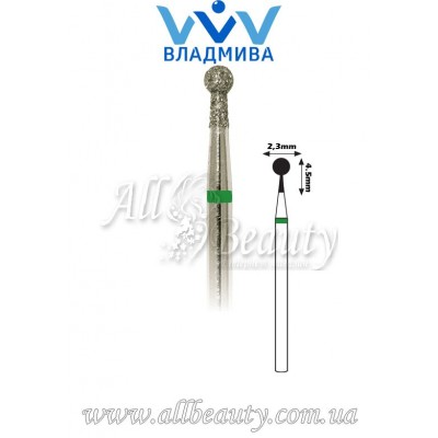 Насадка с крупным алмазным напылением - Сферическая с буртиком 4,5 мм / 2,3 мм Насадка с крупным алмазным напылением - Сферическая с буртиком 4,5 мм / 2,3 мм