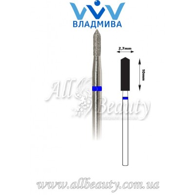 Насадка со средним алмазным напылением - Цилиндрическая, острый конец 10 мм / 2,7 мм Насадка со средним алмазным напылением - Цилиндрическая, острый конец 10 мм / 2,7 мм
