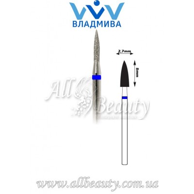 Насадка со средним алмазным напылением - Цилиндрическая, стрельчатый конец 8 мм / 2,7 мм Насадка со средним алмазным напылением - Цилиндрическая, стрельчатый конец 8 мм / 2,7 мм