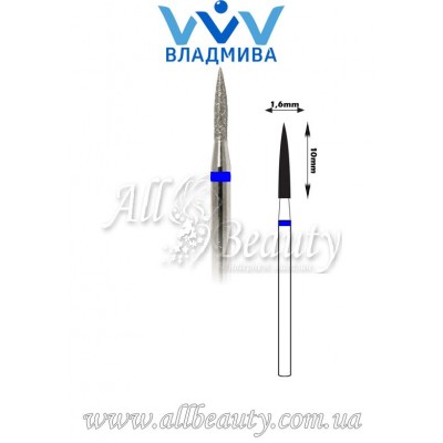 Насадка со средним алмазным напылением - Цилиндрическая, стрельчатый конец 10 мм / 1,6 мм Насадка со средним алмазным напылением - Цилиндрическая, стрельчатый конец 10 мм / 1,6 мм