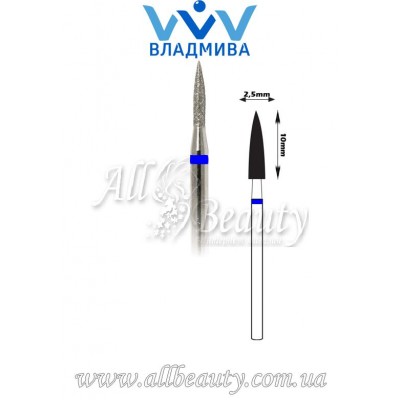 Насадка со средним алмазным напылением - Цилиндрическая, стрельчатый конец 10 мм / 2,5 мм Насадка со средним алмазным напылением - Цилиндрическая, стрельчатый конец 10 мм / 2,5 мм